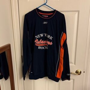 Reebok New York Islanders Navy and Orange Warmup Pull Over